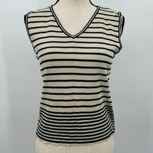 vtg black and white striped knit v-neck silk blend vest women’s M 90s preppy